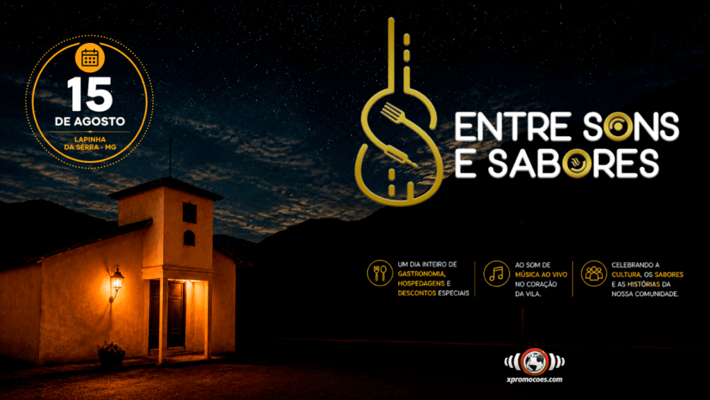 Jornal Horizonte mostra o banner do Projeto Entre Sons e Sabores mobiliza empreendedores da Lapinha da Serra para ação especial de turismo e cultura em agosto